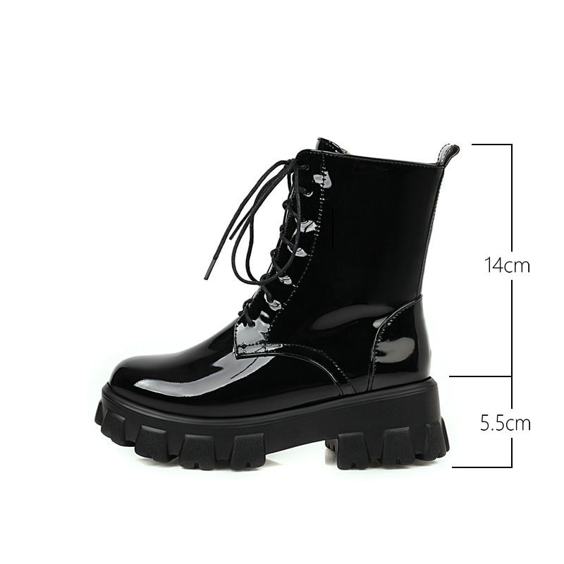 Crveno bijele crne ženske čizme s platformom na četvrtastu petu Ženske čizme na ukrštene čipke Modne ženske jesensko zimske cipele