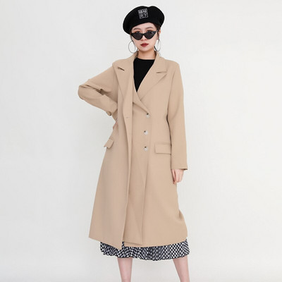 [EWQ] Korejski šik jesenski dugi, ležerni baloner, gornja odjeća, ženska vjetrovka s dvostrukim džepovima i ovratnikom, jesen 2022.