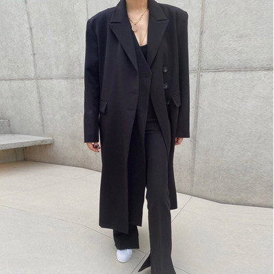 [EWQ] Korejski šik jesenski dugi, ležerni baloner, gornja odjeća, ženska vjetrovka s dvostrukim džepovima i ovratnikom, jesen 2022.