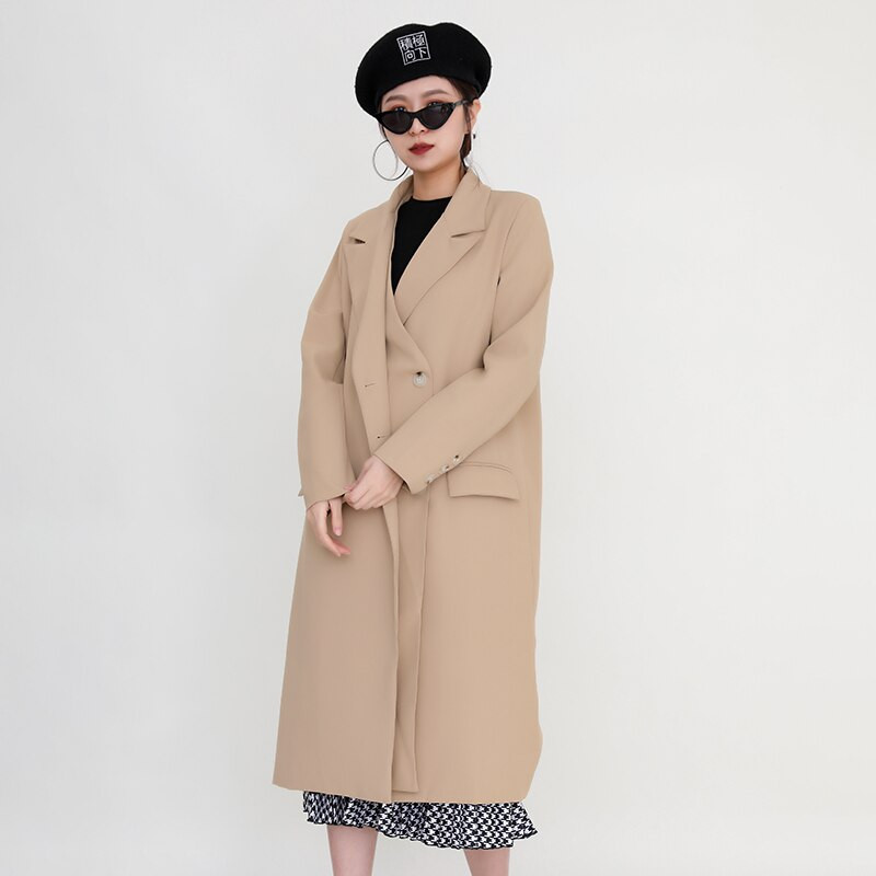 [EWQ] Korejski šik jesenski dugi, ležerni baloner, gornja odjeća, ženska vjetrovka s dvostrukim džepovima i ovratnikom, jesen 2022.