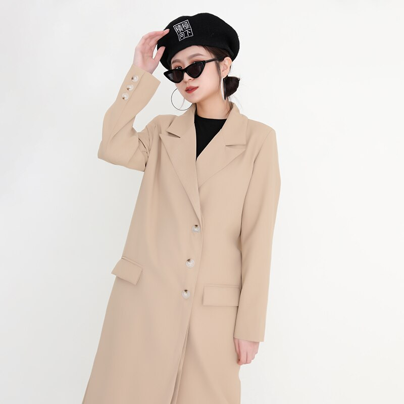 [EWQ] Korejski šik jesenski dugi, ležerni baloner, gornja odjeća, ženska vjetrovka s dvostrukim džepovima i ovratnikom, jesen 2022.