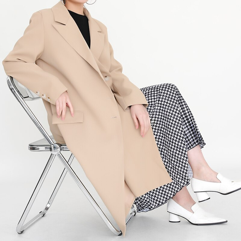 [EWQ] Korejski šik jesenski dugi, ležerni baloner, gornja odjeća, ženska vjetrovka s dvostrukim džepovima i ovratnikom, jesen 2022.