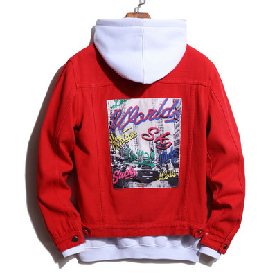 Jesen Zima Muška traper jakna Modna samokultivirana ležerna dvobojna šavova Crna/crvena Crna/plava Crno/bijela traper jakna