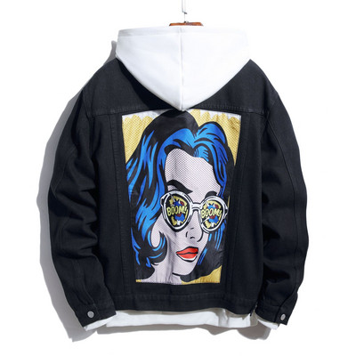 Jesen Zima Muška traper jakna Modna samokultivirana ležerna dvobojna šavova Crna/crvena Crna/plava Crno/bijela traper jakna