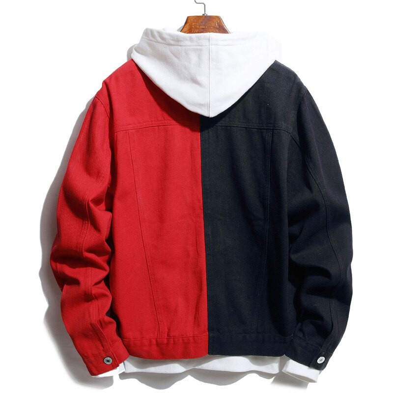Jesen Zima Muška traper jakna Modna samokultivirana ležerna dvobojna šavova Crna/crvena Crna/plava Crno/bijela traper jakna