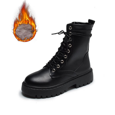 Borbene čizme Ženske bijele kožne motociklističke čizme Gotičke cipele na srednju petu Zimske tople modne crne gležnjače Botas De Mujer