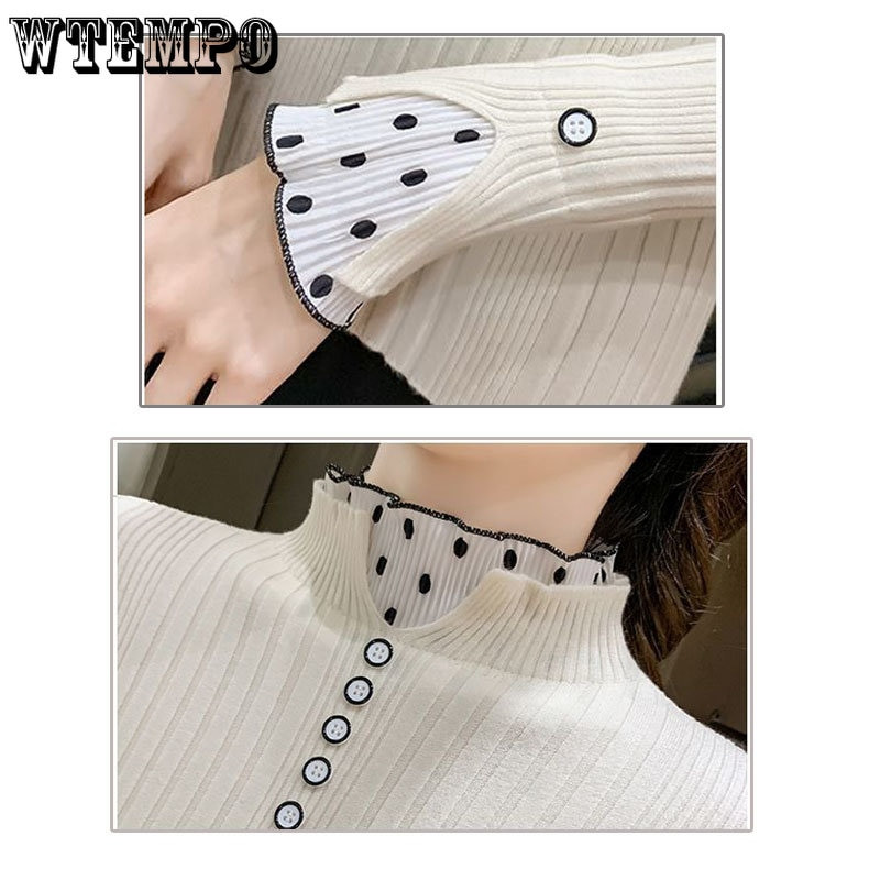 Πλεκτό πουλόβερ με μισό ψηλό γιακά Φθινοπωρινό πουκάμισο με χειμωνιάτικο πάτο με δαντέλα ραφές επάνω Μακρυμάνικο πλεκτό πουλόβερ για γυναίκες υψηλής ποιότητας