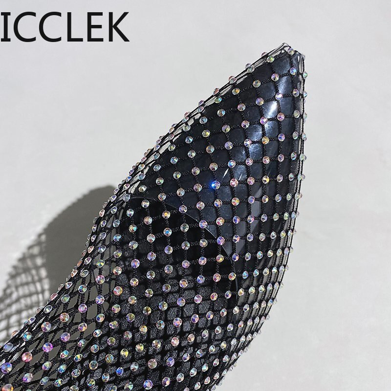 Modne gornje gležnjače od kristalno prozirne PVC mreže za žene Cipele na visoku petu sa špicastim prstima Ženske Zapatos De Mujer A096