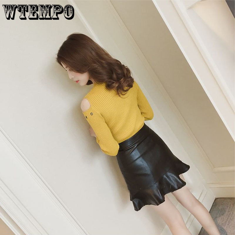 Jesenski ženski pulover Majica s otvorenim ramenima Studentska šuplja uska unutarnja odjeća Majica dugih rukava Seksi pletena majica