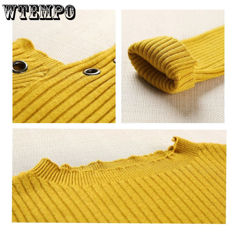 Jesenski ženski pulover Majica s otvorenim ramenima Studentska šuplja uska unutarnja odjeća Majica dugih rukava Seksi pletena majica