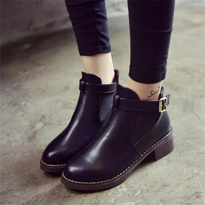 Γυναικεία Martin Ankle Boots Ψηλοτάκουνα Φθινοπωρινό Χειμώνα Γυναικεία Casual Παπούτσια με στρογγυλή πόρπη Δερμάτινα παπούτσια μόδας Χοντρό λουράκι