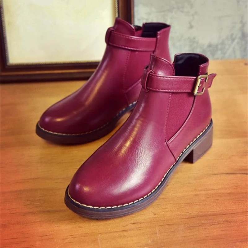 Γυναικεία Martin Ankle Boots Ψηλοτάκουνα Φθινοπωρινό Χειμώνα Γυναικεία Casual Παπούτσια με στρογγυλή πόρπη Δερμάτινα παπούτσια μόδας Χοντρό λουράκι