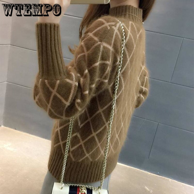 Ρομβικό πουλόβερ καρό πουλόβερ Φιλικό προς το δέρμα Κορεατική έκδοση Φαρδύ φοιτητικό πουλόβερ με μισό λαιμό Ευέλικτο κολεγιακό στυλ