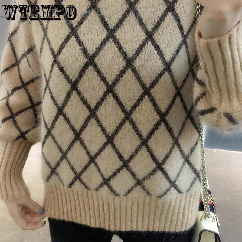 Ρομβικό πουλόβερ καρό πουλόβερ Φιλικό προς το δέρμα Κορεατική έκδοση Φαρδύ φοιτητικό πουλόβερ με μισό λαιμό Ευέλικτο κολεγιακό στυλ