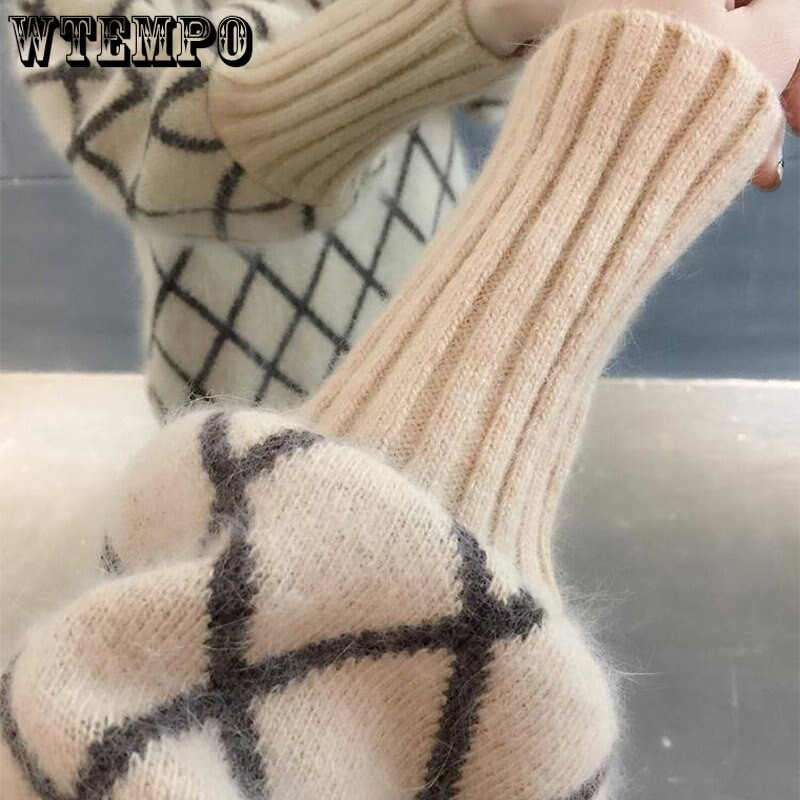 Ρομβικό πουλόβερ καρό πουλόβερ Φιλικό προς το δέρμα Κορεατική έκδοση Φαρδύ φοιτητικό πουλόβερ με μισό λαιμό Ευέλικτο κολεγιακό στυλ