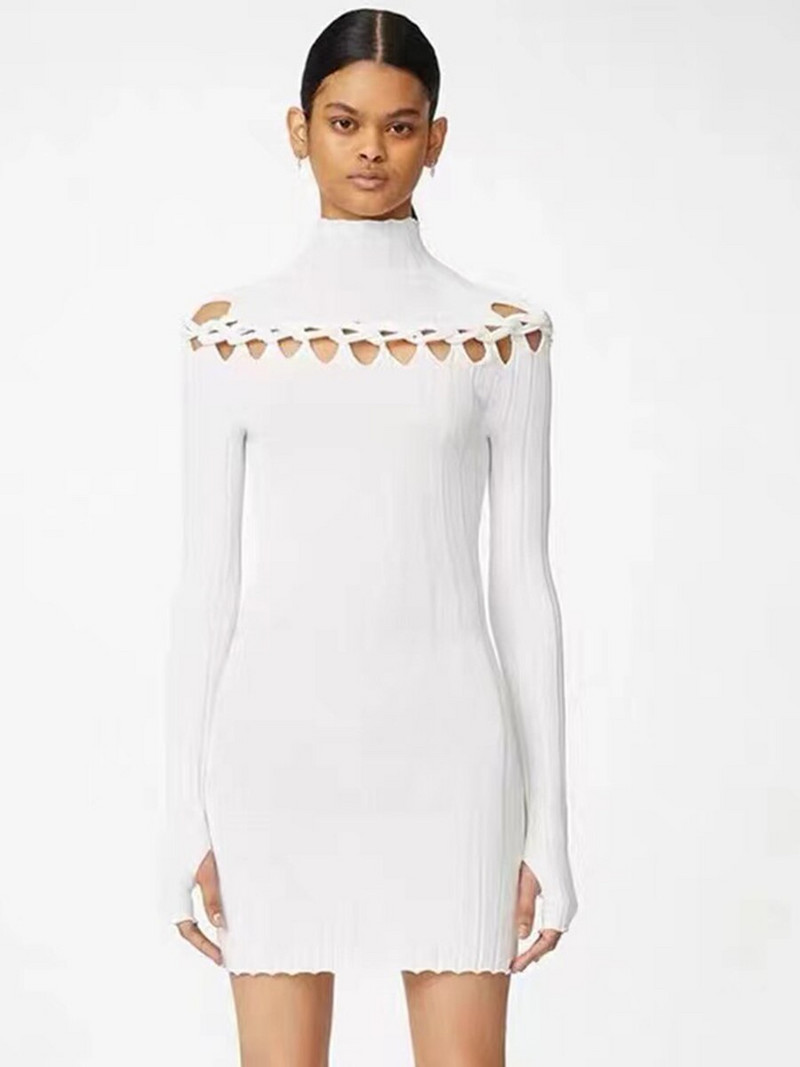 Dion Lee Jesen 2022. Sprijeda Straga Šuplji džemper na ramenima Pletena linija Pulover s dugim rukavima Polu dolčevita Slim Fit Pletivo