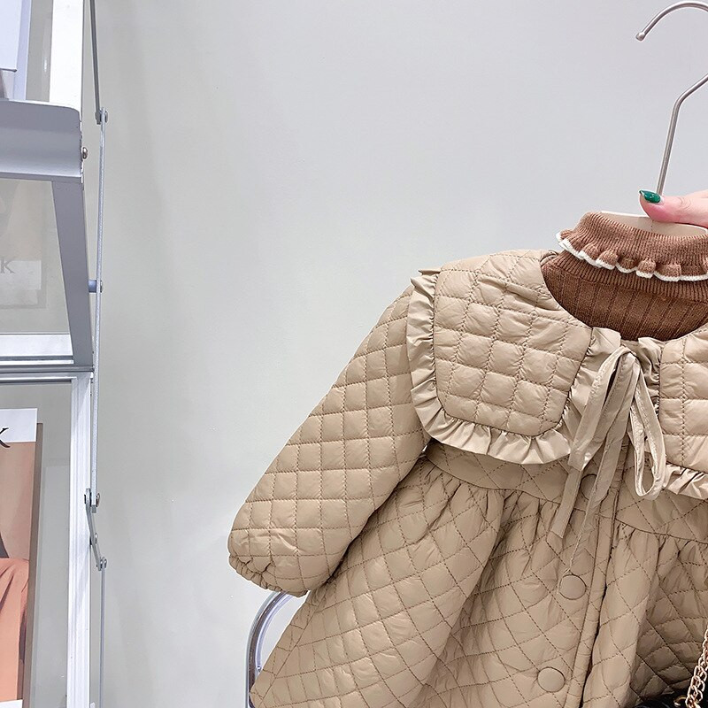 Ziemas rudens meiteņu mētelis bērnu jaka Bērnu virsdrēbes bērnu apģērbi ziedlapu apkakle šņores Ģeometriska kokvilna polsterēta silta 2-6 g