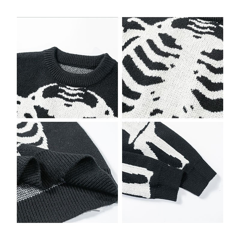 Preveliki džemper Y2K odjeća Gothic Vintage pulover dugih rukava Punk Harajuku aesthetics lubanja kostur grafikon pletenje džemper