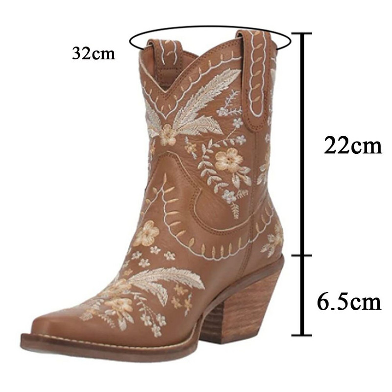 Ολοκαίνουργιες μπότες Western 2022 για άνοιξη φθινόπωρο με λουλούδια μόδας καουμπόισσας που περπατά άνετα γυναικεία παπούτσια για μποτάκια