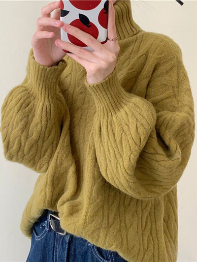 ZOKI biezs sieviešu džemperis ar bruņurupuču apkakli ziemas, savīti brīvs, silts sieviešu džemperis, vienkrāsains korejiešu studentu trikotāžas mēteļi
