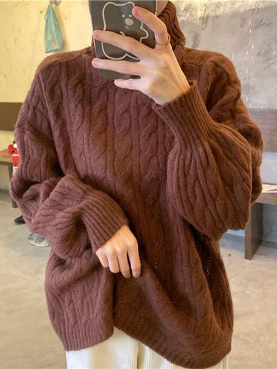 ZOKI biezs sieviešu džemperis ar bruņurupuču apkakli ziemas, savīti brīvs, silts sieviešu džemperis, vienkrāsains korejiešu studentu trikotāžas mēteļi