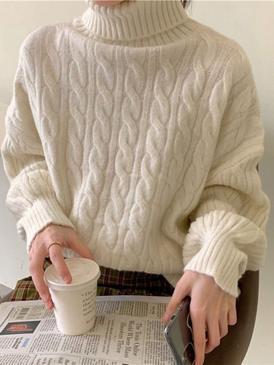 ZOKI biezs sieviešu džemperis ar bruņurupuču apkakli ziemas, savīti brīvs, silts sieviešu džemperis, vienkrāsains korejiešu studentu trikotāžas mēteļi