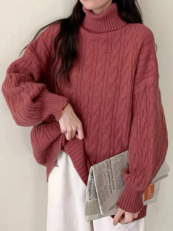 ZOKI biezs sieviešu džemperis ar bruņurupuču apkakli ziemas, savīti brīvs, silts sieviešu džemperis, vienkrāsains korejiešu studentu trikotāžas mēteļi