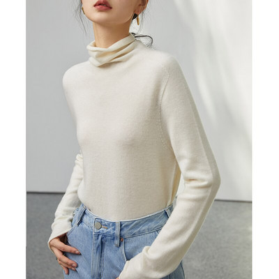 ZIQIAO 100% vunena bešavna donja majica s gustim ovratnikom Ženska jesen-zima 2022. Nova jednobojna ženska donja majica u različitim bojama