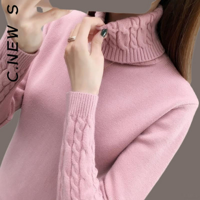 C.New S Γυναικείο πουλόβερ ζιβάγκο μόδας πλεκτά μαλακά casual πουλόβερ Γυναικεία πλεκτά πουλόβερ Chic ζεστά γυναικεία πουλόβερ