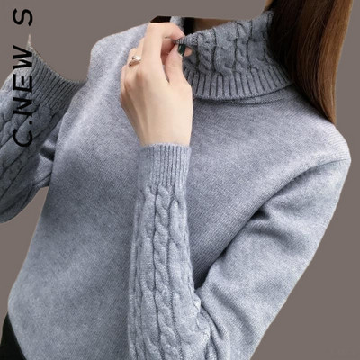 C.New S Γυναικείο πουλόβερ ζιβάγκο μόδας πλεκτά μαλακά casual πουλόβερ Γυναικεία πλεκτά πουλόβερ Chic ζεστά γυναικεία πουλόβερ