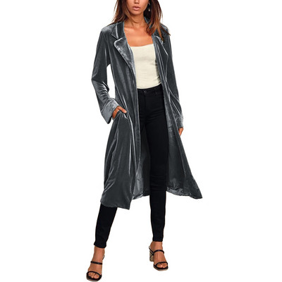 Jaka Delicate Mīksta Gara Vējjaka Jauns mētelis karstā izpārdošana zelta samta gara vējjaka