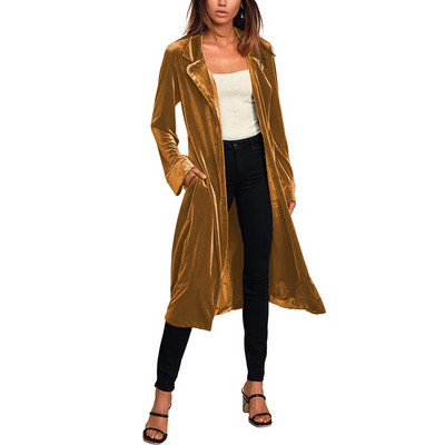 Jaka Delicate Mīksta Gara Vējjaka Jauns mētelis karstā izpārdošana zelta samta gara vējjaka