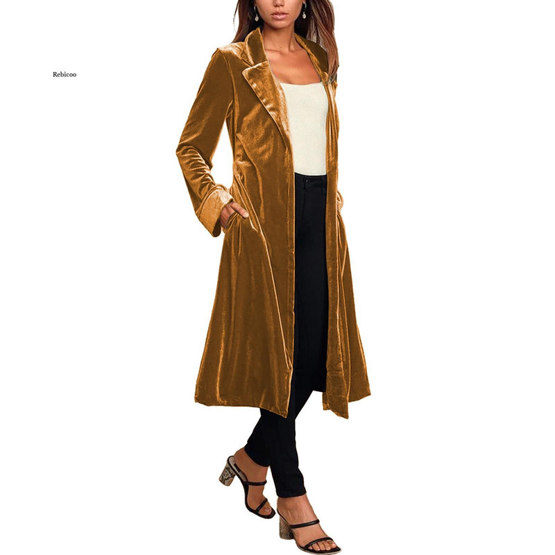 Jaka Delicate Mīksta Gara Vējjaka Jauns mētelis karstā izpārdošana zelta samta gara vējjaka