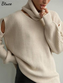 Šal s visokim ovratnikom Pleteni puloveri Elegantni džemperi s izdubljenim ramenima Ženske 2022. Jesen Zima Jednobojni ženski široki džemperi