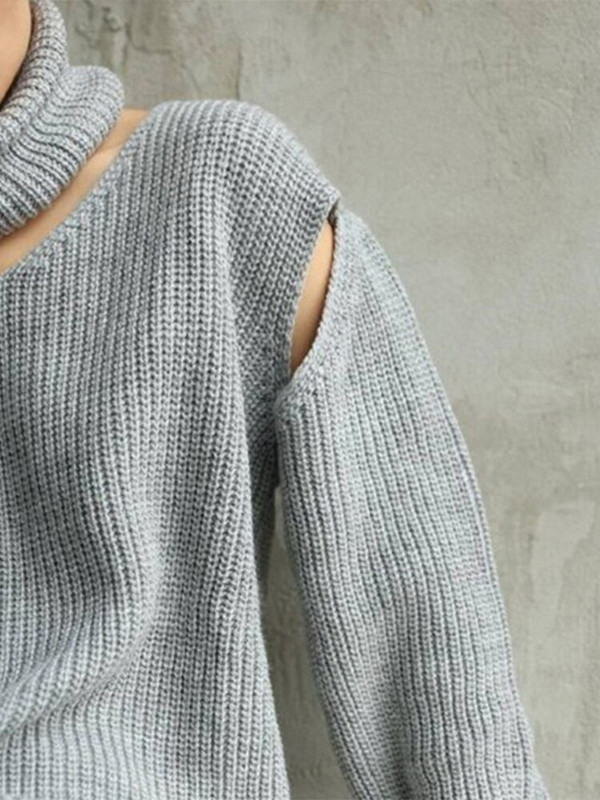 Šal s visokim ovratnikom Pleteni puloveri Elegantni džemperi s izdubljenim ramenima Ženske 2022. Jesen Zima Jednobojni ženski široki džemperi