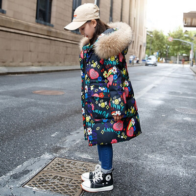 Ziemas jaka 2021 Jauni silti dūnu mēteļi meitenēm vidēja garuma biezināta studentu dūnu jaka bērniem, sniega tērpi, apģērbi TZ67