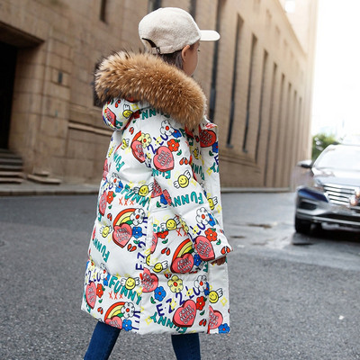 Ziemas jaka 2021 Jauni silti dūnu mēteļi meitenēm vidēja garuma biezināta studentu dūnu jaka bērniem, sniega tērpi, apģērbi TZ67