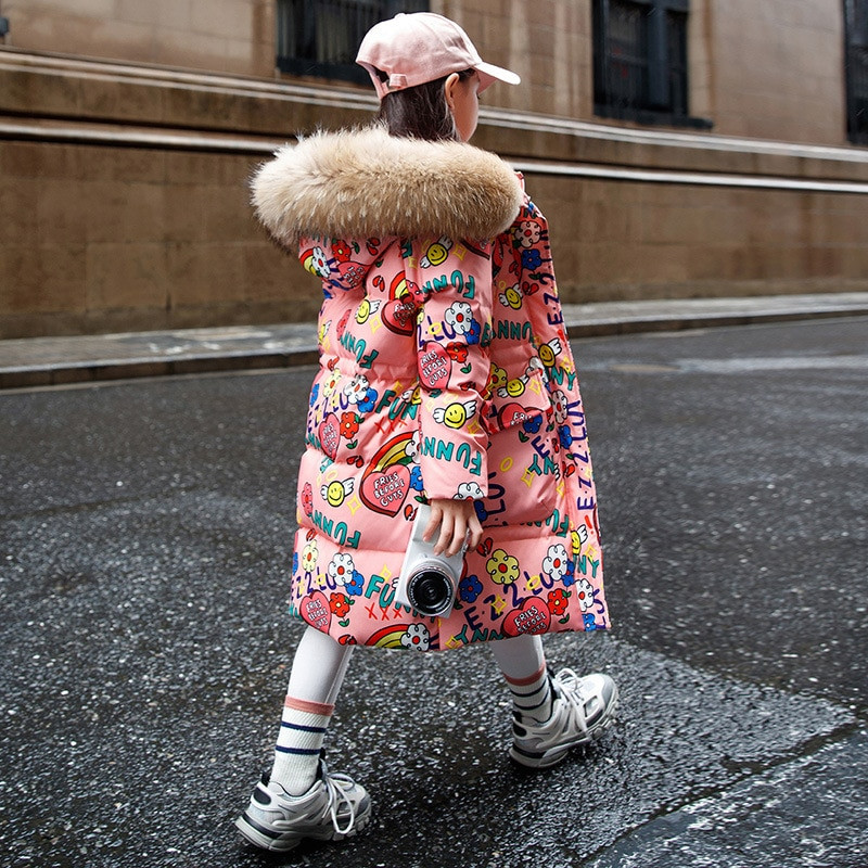 Ziemas jaka 2021 Jauni silti dūnu mēteļi meitenēm vidēja garuma biezināta studentu dūnu jaka bērniem, sniega tērpi, apģērbi TZ67