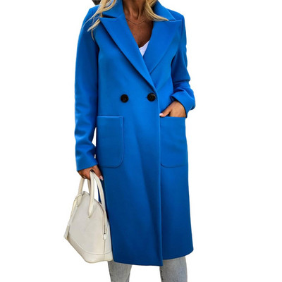 Γυναικείο φθινοπωρινό χειμερινό πέτο γιακά τσέπες με κουμπιά Μακρύ παλτό Ζεστό παλτό Γυναικεία τσέπες μακρύ παλτό χαλαρό
