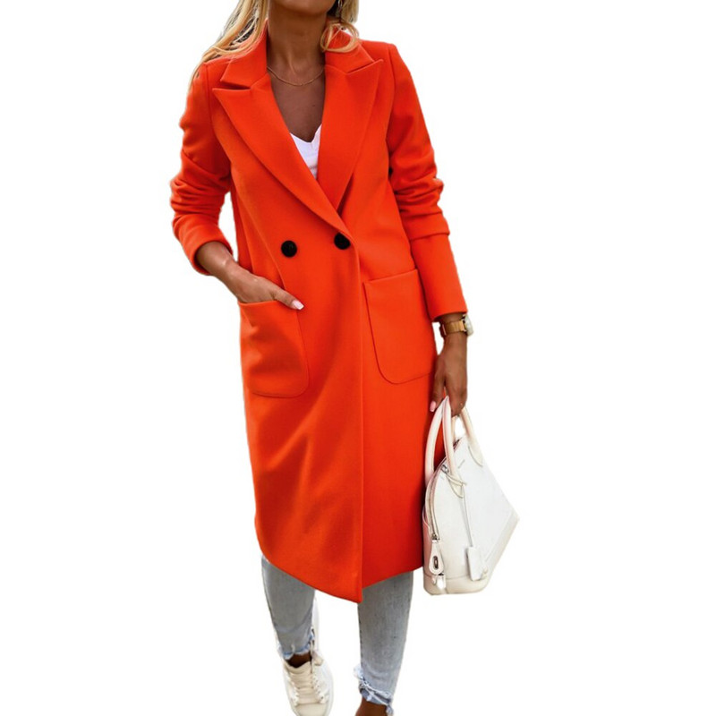 Ženski jesenski zimski ovratnik s džepovima i dugmadima Dugi kaput Topla jakna Kaput Ženski široki dugi kaput s džepovima