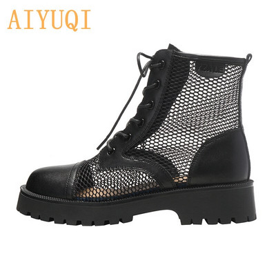 AIYUQI Cool Μπότες Γυναικείες Καλοκαιρινές Βρετανικού Στιλ Hollow Hole Mesh Marton Μπότες Γυναικείες Μπότες με χοντρό τακούνι Διχτυωτές Γυναικείες