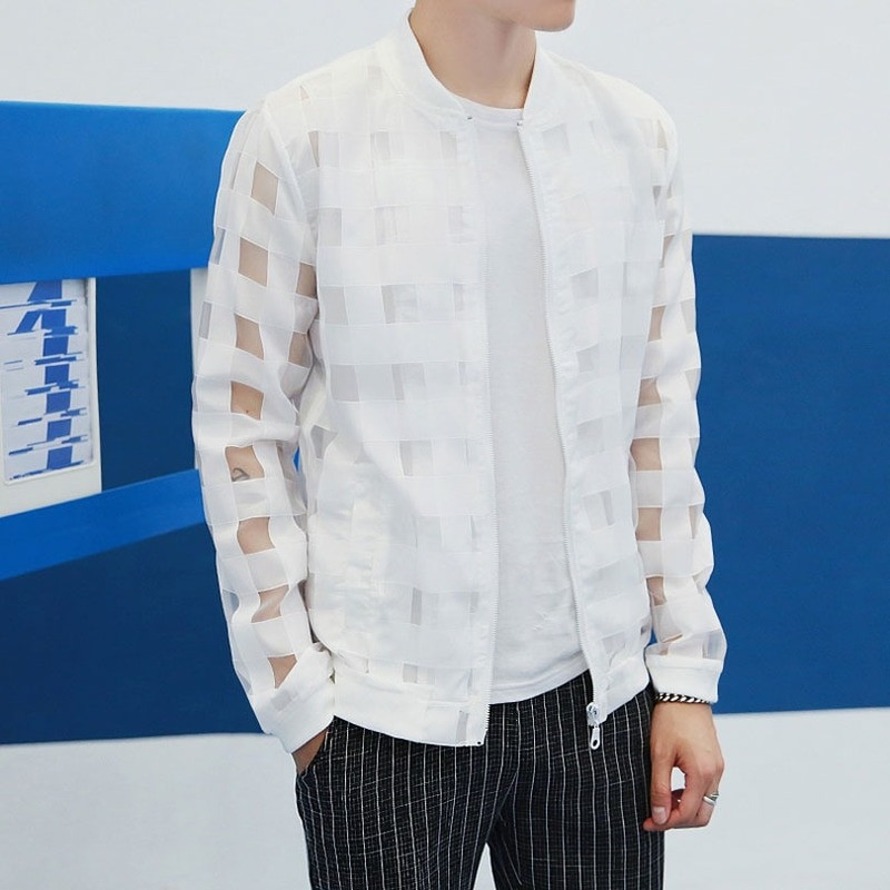 Läbipaistev augustatud jakk Meeste päikesekaitserõivad 2021 Tuulejope suvine õhuke meeste ruuduline jakid Slim Fit meeste mantlid