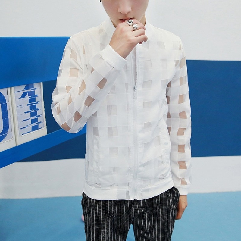 Läbipaistev augustatud jakk Meeste päikesekaitserõivad 2021 Tuulejope suvine õhuke meeste ruuduline jakid Slim Fit meeste mantlid
