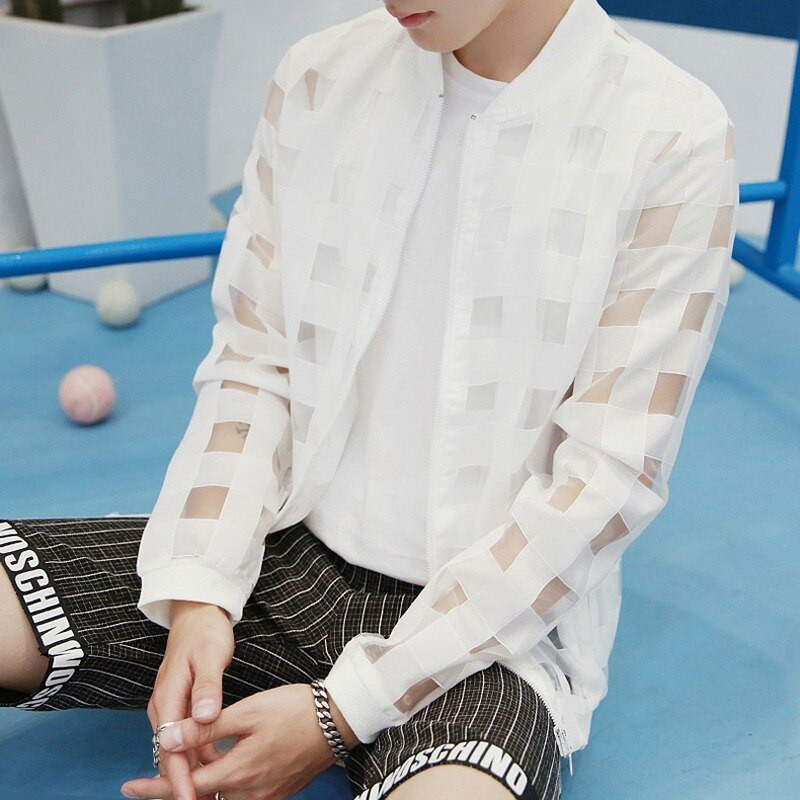 Läbipaistev augustatud jakk Meeste päikesekaitserõivad 2021 Tuulejope suvine õhuke meeste ruuduline jakid Slim Fit meeste mantlid