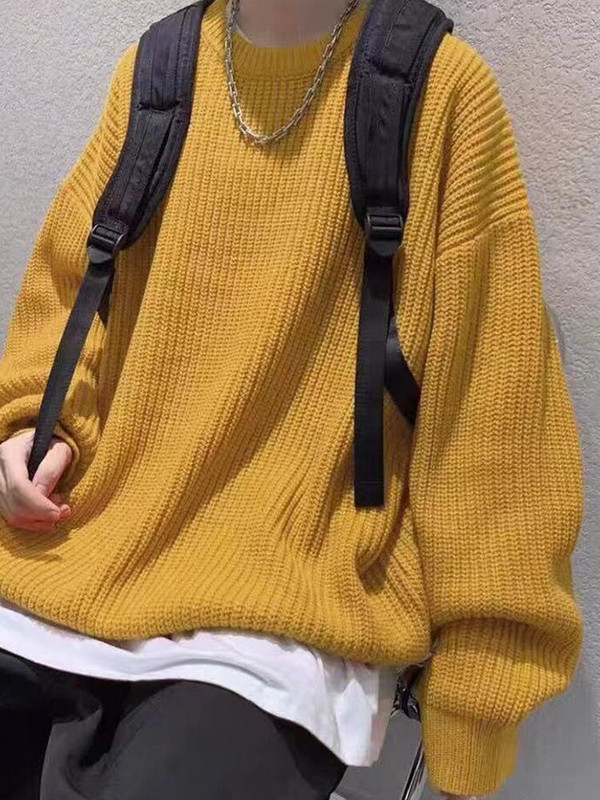 Πλεκτό πουλόβερ Γυναικείο πουλόβερ χειμερινό Γυναικείο Oversize Loose Jumper Γυναικείο Μασίφ στρογγυλό λαιμό μακρυμάνικο Top Sueter Feminino