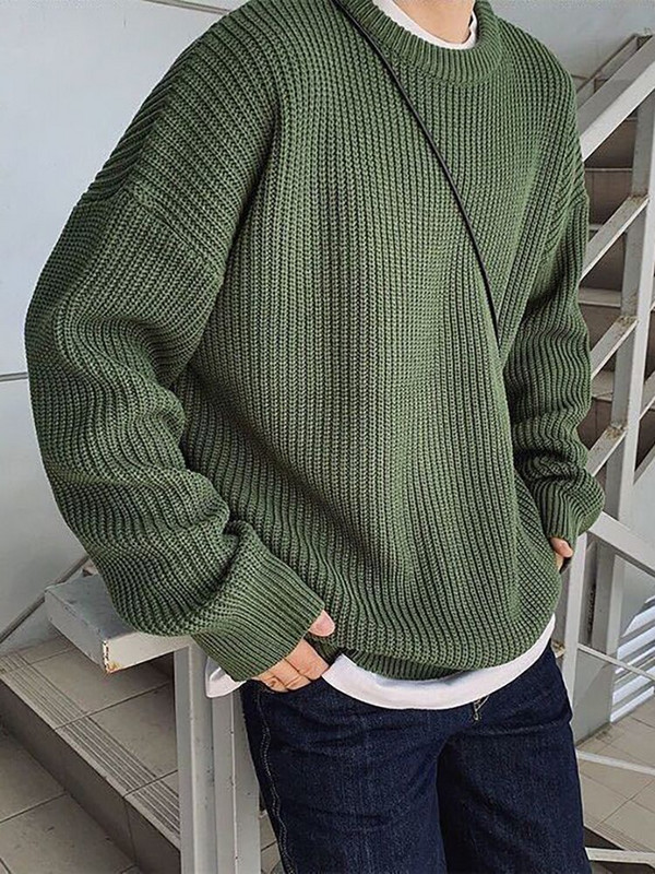 Πλεκτό πουλόβερ Γυναικείο πουλόβερ χειμερινό Γυναικείο Oversize Loose Jumper Γυναικείο Μασίφ στρογγυλό λαιμό μακρυμάνικο Top Sueter Feminino