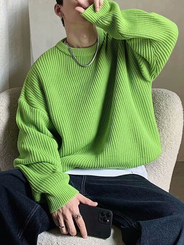 Πλεκτό πουλόβερ Γυναικείο πουλόβερ χειμερινό Γυναικείο Oversize Loose Jumper Γυναικείο Μασίφ στρογγυλό λαιμό μακρυμάνικο Top Sueter Feminino