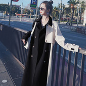 2021 m. korėjietiškos versijos rudeninis trumpas moteriškas paltas, ilgas madingas, surištas chaki rudos spalvos kontrastingos spalvos, vasariniai vėjo paltai