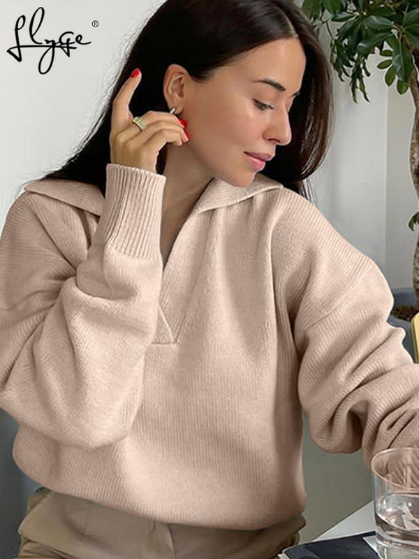 Πλεκτά γυναικεία πουλόβερ πουλόβερ με γιακά πόλο μόδα Φαρδιά κασμίρ Γυναικείο πουλόβερ 2022 Νέα casual μακρυμάνικα μπλουζάκια