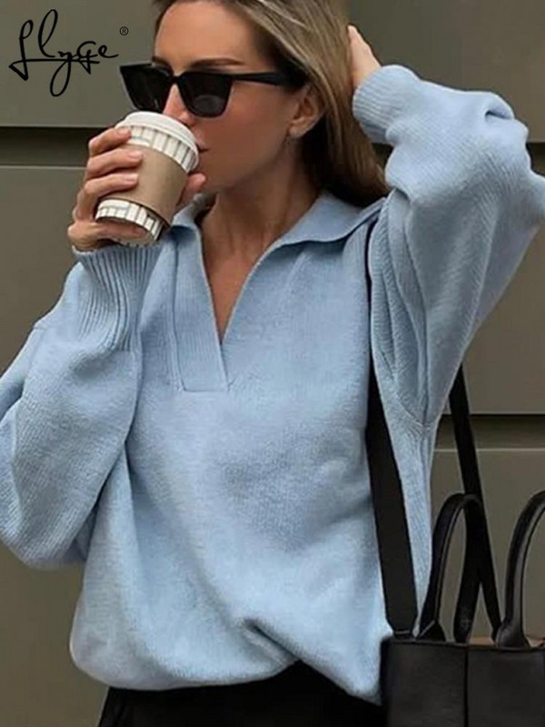 Πλεκτά γυναικεία πουλόβερ πουλόβερ με γιακά πόλο μόδα Φαρδιά κασμίρ Γυναικείο πουλόβερ 2022 Νέα casual μακρυμάνικα μπλουζάκια